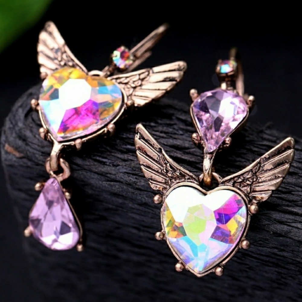 Asymmetrical Heart Angel Wings Earrings